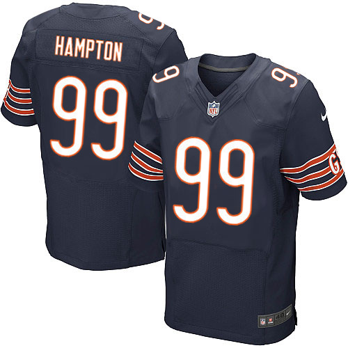Men's Elite Dan Hampton Nike Jersey Navy Blue Home - #99 NFL Chicago Bears